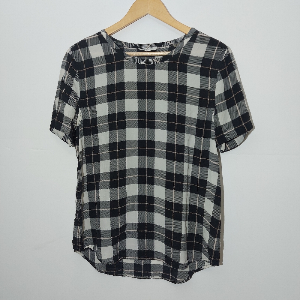 Equipment Femme Silk Plaid Short Sleeve Top Sz M